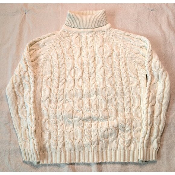 L.S Ayres Sweater Vintage 70s Fisherman Cableknit Classic Cream Women's Medium - Picture 2 of 7